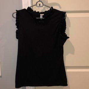 black tank top with ruffle sleeves